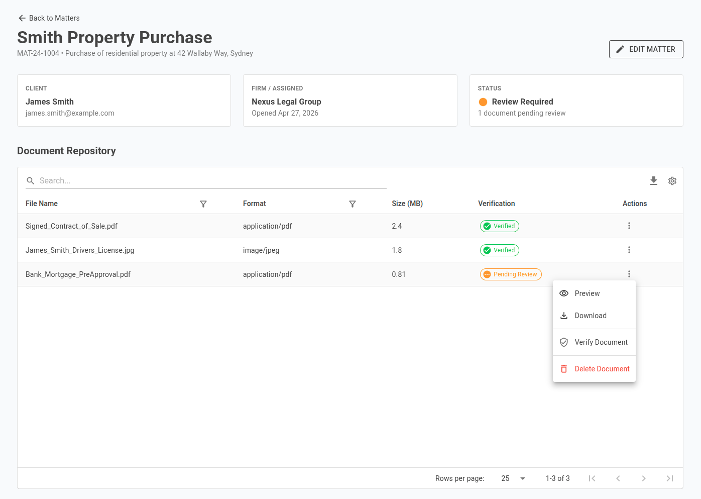 Docvia secure document repository interface